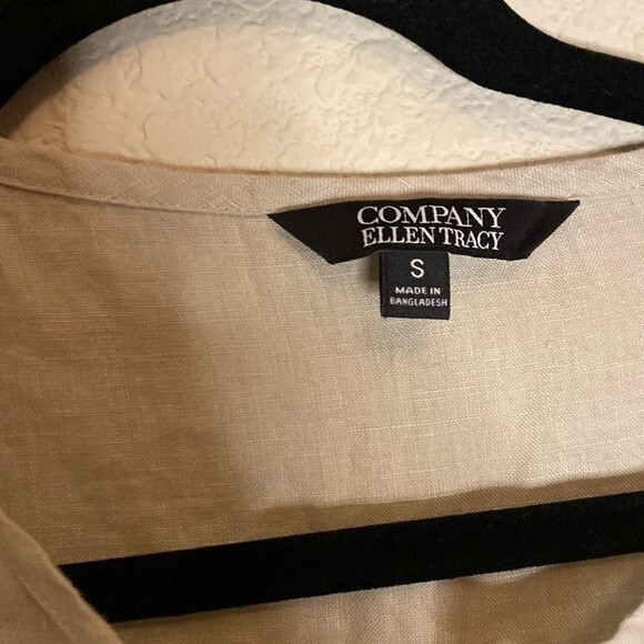 Ellen Tracy linen blouse shirt quarter sleeve oversize baggy tie lagen cottage - Picture 3 of 11